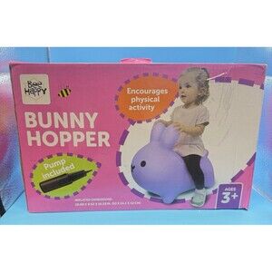 Bee Happy Bunny Hopper Inflatable Ride-On Toy Purple Kids 3+ w/ Pump Open Box